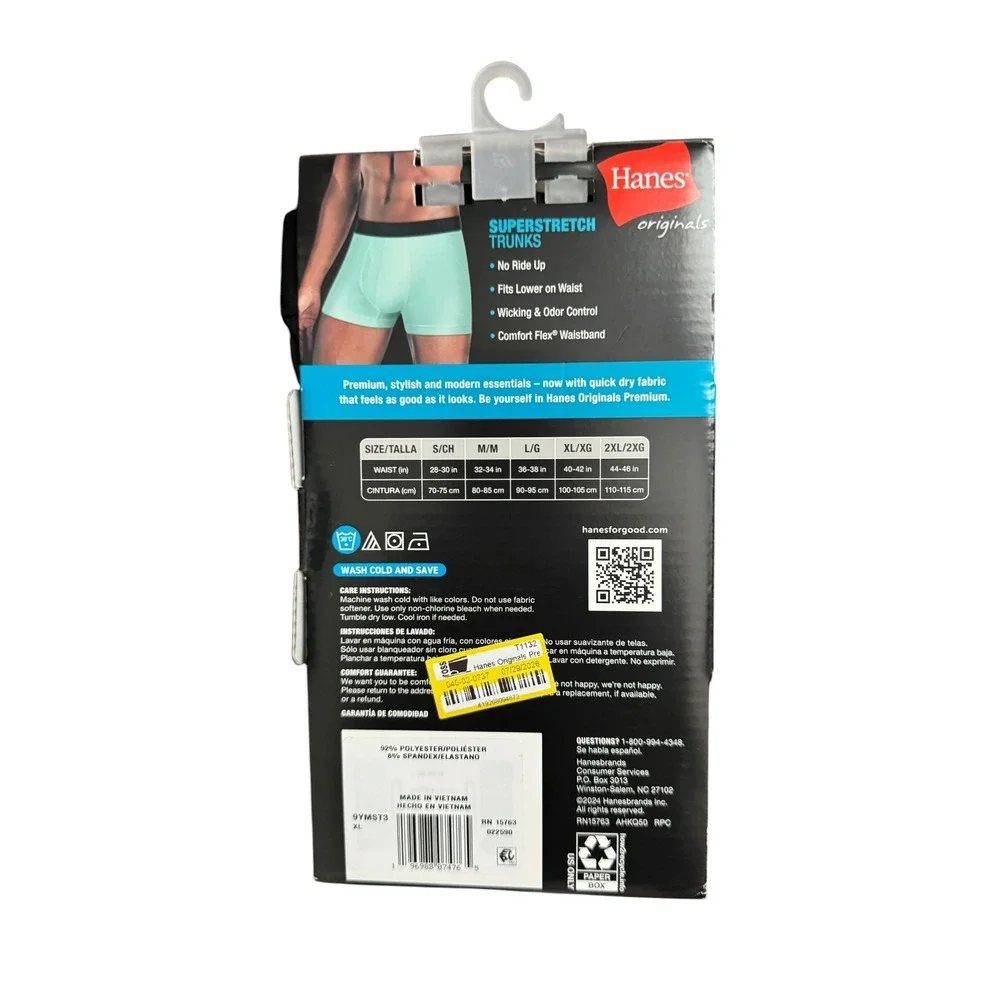 Hanes Originals Premium Superstretch Trunks 3-Pack Mens XL Blue Black Pattern